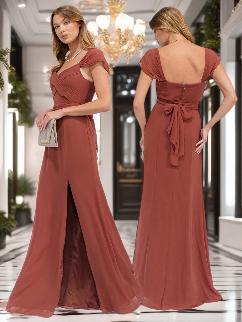 R.S.V.P. by Sugarlips Calliope Chiffon Maxi Gown Bridesmaid Rust Terracotta New